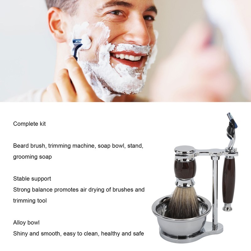 Men Manual Trimmer Kit Trimming Soap Bowl Stand Beard Brush
