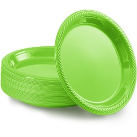 Amcrate Disposable Plastic Plates Kiwi, 7 Inch Strong and Sturdy Party Plates, Pack of 50