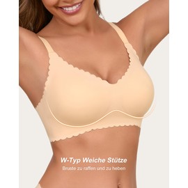 SHARICCA Women's Bra without Underwire Petal Design V Neck Soft Cups Bustier High Elasticity Comfortable Seamless Bra with Additional Bra Extension, Black Beige-2p01, XXL