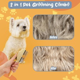 Viiotu Upgrade Pet Hair Remover Comb, One Click Self Clean Dog & Cat Brush Smooth Teeth for Safe Massage, Long Teeth Remove Underfur & Lice, Dual - Length Teeth Untangle for Dog Cat