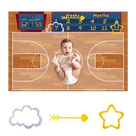 CSFOTO Basketball Court Baby Monthly Milestone Blanket Basketball Athlete Theme Newborn Photoshoot Background Baby Boy Growth Record Prop 60"x40" with Frames