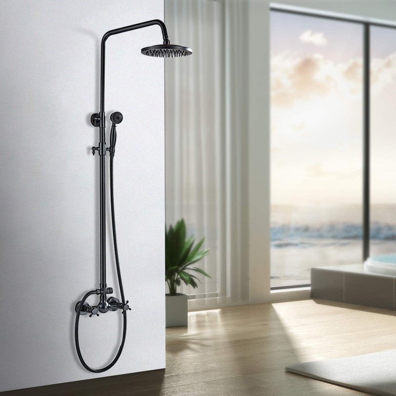 NeierThodore Luxury ORB Bathroom Shower Faucet Dual Handles Wall-Mounted Shower