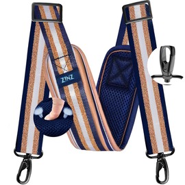 77 Inch Shoulder Strap with Extra Thick Cushion Pad and Metal Swivel Hook, Universal Adjustable Shoulder Strap, Durable Ventilated for Luggage Bag Camera, Shoulder Bag – Blue Gold