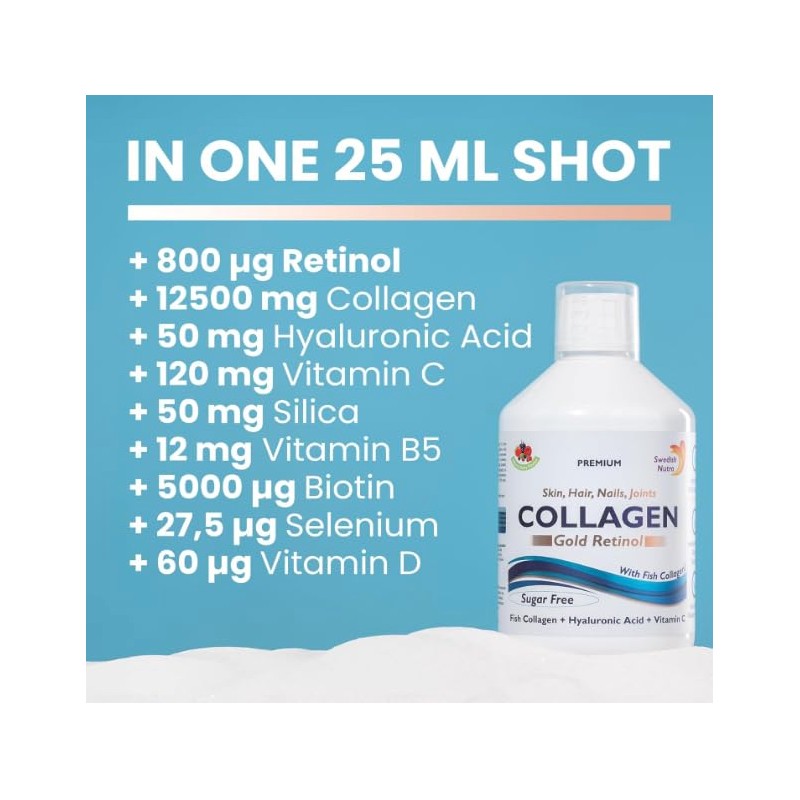 Premium Swedish Collagen, Hydolyzed 12500 mg Marine Collagen, Sugar-Free, Berry