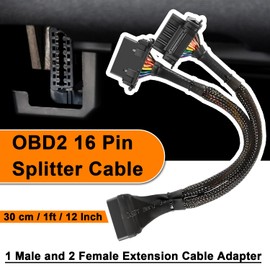 mooncar B6 OBD II Splitter Extension Cable 16 Pin 12 Inch 1 Male and 2 Female Extension Cable Adapter Y Cable Adapter