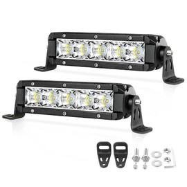 OFFROADTOWN 6 inch LED Light Bar Single Row LED Pods Slim Offroad Driving Fog Work Lights Spot Bumper Light for Truck ATV UTV Jeep Motorcycle Barras Boat 2-Pack