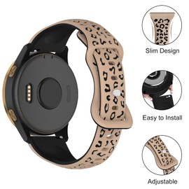 Strisinho 18mm 20mm Silicone Slim Leopard Bands Compatible with Garmin Venu 2S/Venu 3S/Vivoactive 4S/Vivomove 3S/Vivoactive 6/5/Venu/Venu Sq/Forerunner 165,Soft Narrow Cheetah Watch Strap Women Men