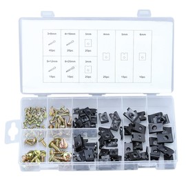 Glvaner Clip Nuts, Bolt Nuts, U-Nuts, Bolt Nuts Set, Gold + Black, 170 Piece Set, U-Shaped Clip Screw Set, Metal, Fastening Tool, M3, M4, M5, M6, Durable, Rustproof, Pressure Resistant, Storage Case Included