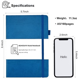 BGHEOUYV Notebook Journal, College Ruled Notebook Lined A5 160 Pages,Hard Cover Journals for Writing, Notebooks for Work Office School Women Men,5.7 inches x 8.4 inches(Dark Blue)
