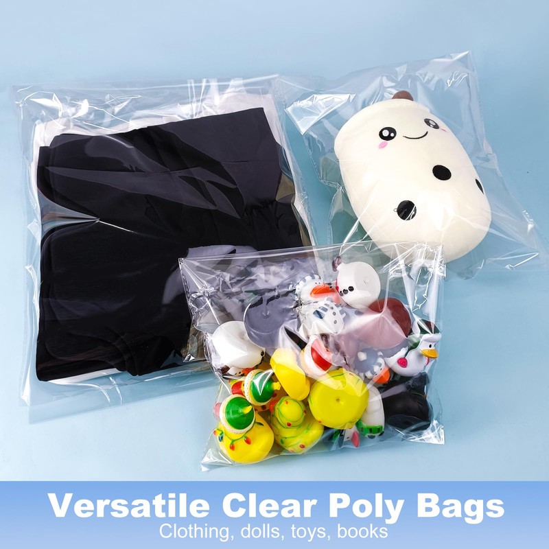 100 Count T Shirt Bags, Cellophane Bags Clear Poly Plastic