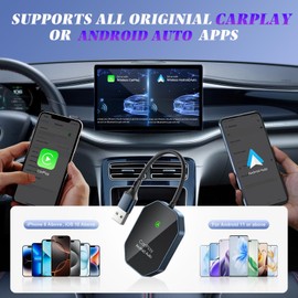 Wireless Carplay Adapter, 2 in 1 Wireless CarPlay & Android Auto Adapter with Dual-Band WiFi and Bluetooth 5.0 Car Play Connector Compatible with iOS 10+ / Android 11+ Instant Connectivity Easy Setup