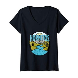 Womens Vintage Hornitos, California River Valley Souvenir Print V-Neck T-Shirt