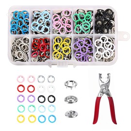 TAIXING 200 Sets 800 Pcs Snap Fasteners Press Studs No Sewing, 9.5mm Metal Poppers Fasteners Snap Button Fastener Kit with Fastener Pliers for DIY Crafts Childrens Clothing Bags Jeans, 10 Colors