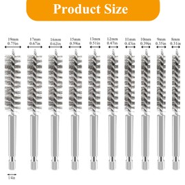 10 PCS Stainless Steel Wire Bore Brushes, Wire Brush Set Thick Flexible Feeding Tube Cleaning Brushes Cleaning Steel Brush Hex Shank Handle for Cleaning Rust