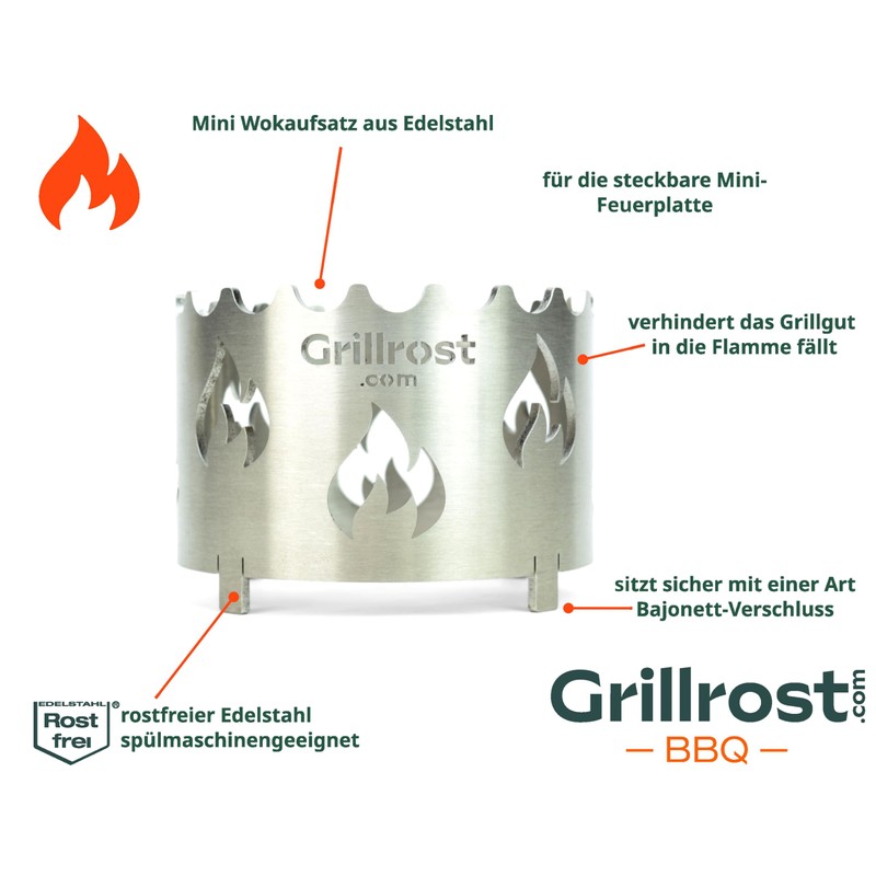 Grillrost.com Das Original Mini Wok Attachment Made of Stainless Steel