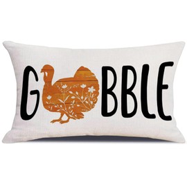 Thanksgiving Gobble Turkey Throw Pillow Cover, 12 x 20 Inch Seasonal Harvest Autumn Fall Lumbar Cushion Cover for Home Couch Sofa Living Room Bedroom Decor CBZ14