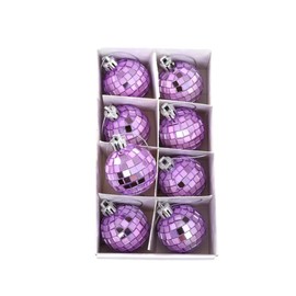 1.5" Mini Mirror Disco Ball Glass Christmas Retro Ornaments 8 Piece Set Lilac