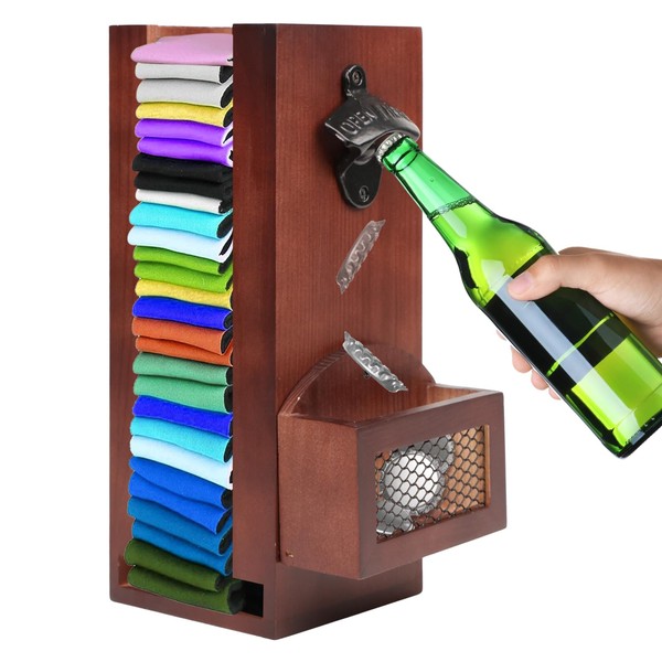 3 in 1 Wall Mounted Wooden Can Cooler Holder with