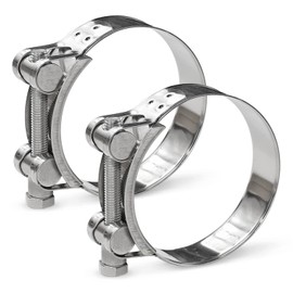 AKIHISA 2 Pack 56-59mm ID Range T-Bolt Hose Clamp 304 Stainless Steel Adjustable Heavy Duty Tube Clamp 2.2 To 2.32 Inch
