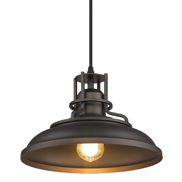 FEMILA Farmhouse Pendant Light,12-inch Barn Vintage Hanging Light Fixture for Kitchen Island,Adjustable Height,Oil Rubbed Bronze Finish, 4FY15-MP ORB
