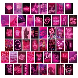 50PCS Posters Wall Collage Kit Aesthetic Pictures,Collage Print Kit,Bedroom Decor for Teen Girls,VSCO Girls Bedroom Decor,Room Decor Aesthetic,50 Set 10x15cm (I-Pink Neon)