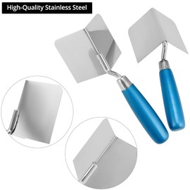 QWORK® 2 Pieces Corner Trowel Rustproof 80 x 60 mm Internal and External Corner Trowel Stainless Steel for Professional Plastering Drywall Work
