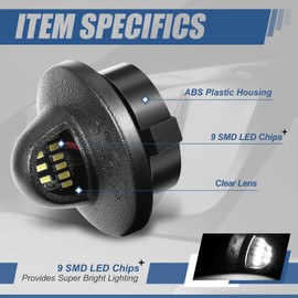 Auto Dynasty License Plate Light Compatible with 1989-2011 Ford Bronco Excursion Explorer Ranger Mountaineer F-Series, Pair of Full White LED License Plate Lamp Assembly, Black Housing Clear Lens