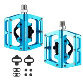 ROCKBROS Bicycle Pedals Aluminium Non-Slip 2 in 1 SPD Pedals/Platform Pedals for MTB Road Bike City Bike Blue