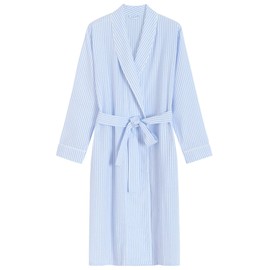 Latuza Women's Seersucker Robe Cotton Bathrobe with Pockets M Blue Stripe