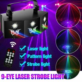 U`King 9-Eyes Laser Light DMX RGB Color-Mixing Strobe Stage Lighting Remote Control DJ