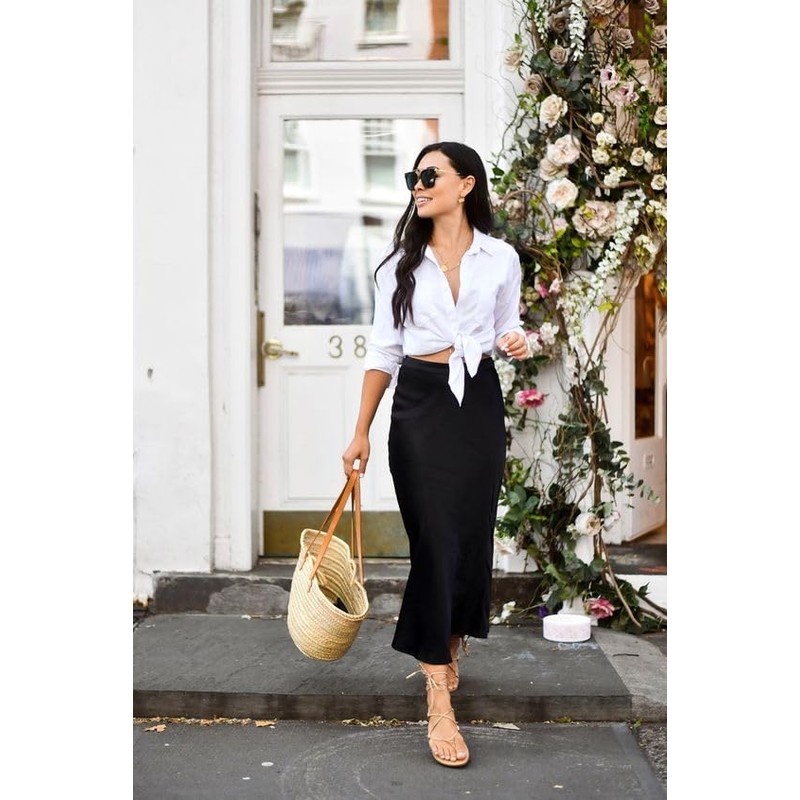 Zeagoo Satin Skirts for Women Wedding Party Silk Skirts Casual