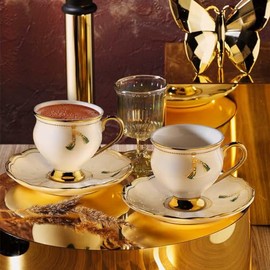 derya home Liona Porcelain Espresso Cup Set, Turkish Coffee Cup Set of 6, Cups and Saucers (3 Oz) Cups