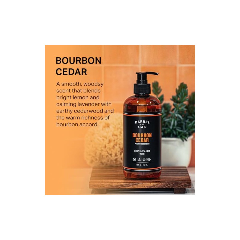 Olivina Men Hair, Face & Body All-in-One Wash, Bourbon Cedar,