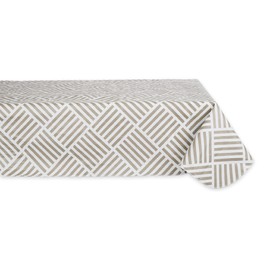 DII Indoor/Outdoor Vinyl Tabletop Collection Grid Pattern, Flannel Backed Tablecloth, Rectangle, 60x102, Stone