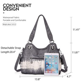 Angel Barcelo Roomy Fashion Hobo Womens Handbags Ladies Purse Satchel Shoulder Bags Tote Washed Leather Bag Grey