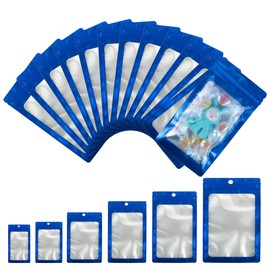 EIOFG Packaging 100PCS Small Sampale Bags(2.4 * 3.9inch), Smell Proof Resealable Bags with Clear Window, Party Favor Bag Great for Candy, Packing Bag (Blue)