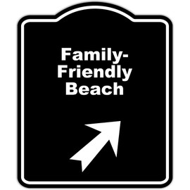 Family-Friendly Beach Black Sign Arrow Up Right Aluminum Composite Sign 8.5 x 10 inches