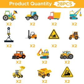 Construction Cupcake Toppers and Wrappers for Kids Set of 28pcs Digger Truck Forklift Dump Truck Tractor Excavator Car Engineering Themed for Boys Happy Birthday Baby Shower Party Supplies