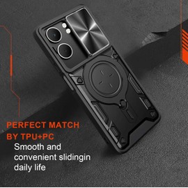 FORZARMOR for Oppo A5 5G Global Version (6.67 Inch) Case Shockproof with Back Camera Slide Window Cover, Ring Kickstand Armor Military Rugged Cover (for A5,Black)