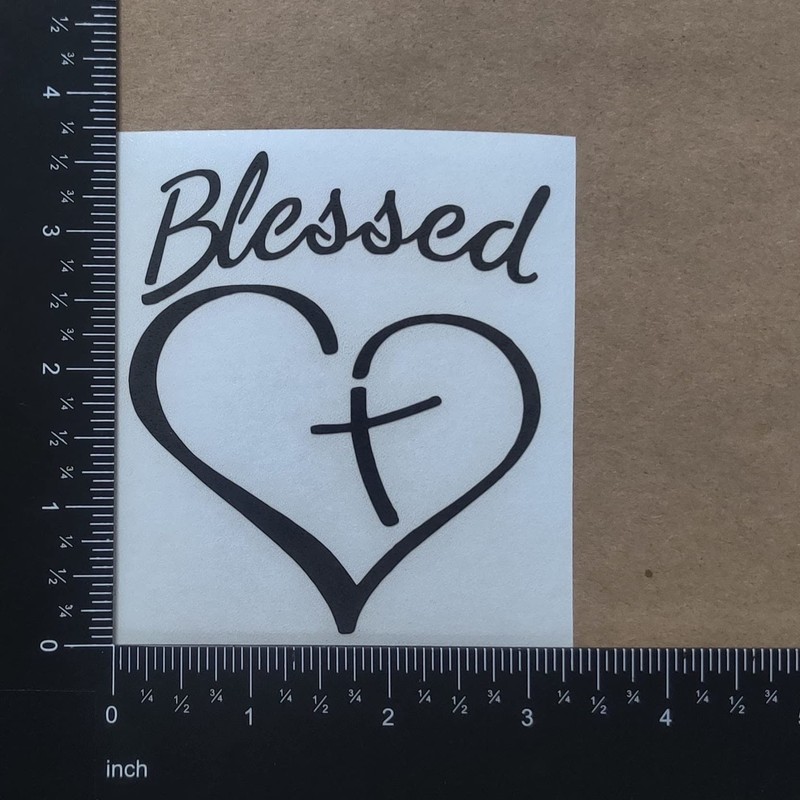 Blessed Decals Pack: Heart Cross, Infinity, Text (Small 3.5", Black)