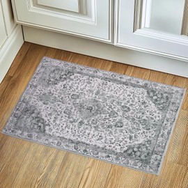 Mightree Vintage Boho Entryway Rug - Small Area Rug 2x3 for Indoor Entrances, Washable Door Mat for Front Door, Low Pile Faux Wool Rugs Perfect for Bedroom Kitchen Bathroom Foyer Stylish Decor