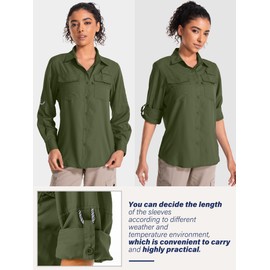 Safari Clothes for Women Sun Protection Quick Dry Lightweight Long Sleeve Travel Camp Hiking Outdoor Cool Shirts,F5026,Army Green,XL