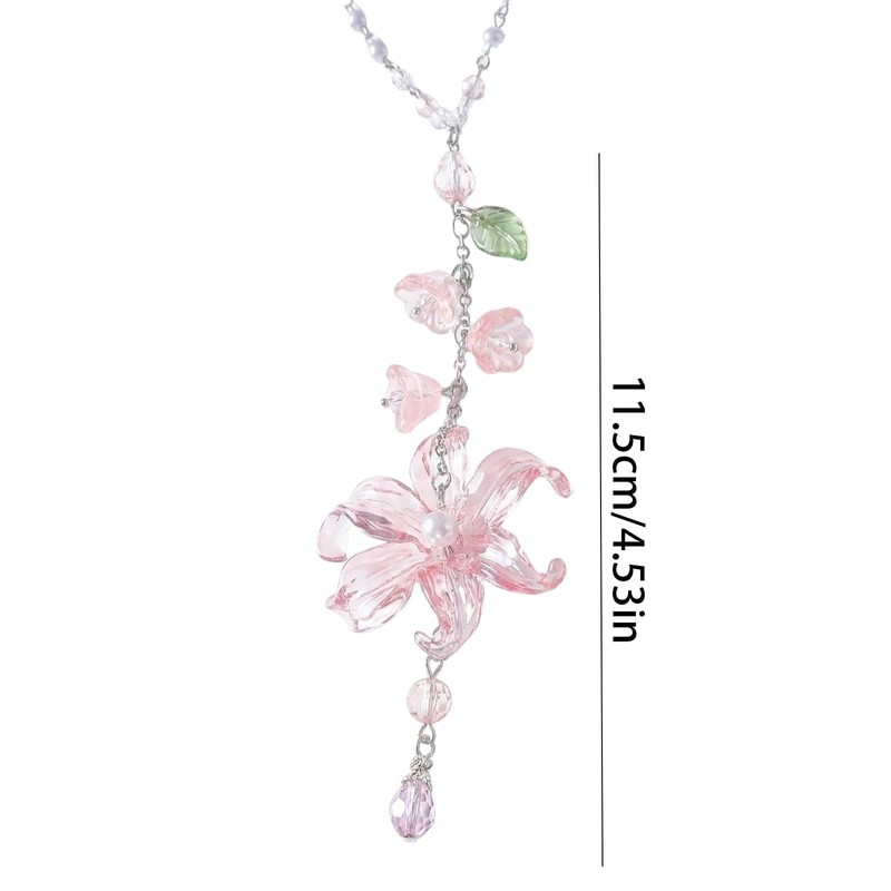 Car Mirror Hanging Ornament, Pink Lily Floral Rear View Decor