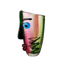 Yao Yuan Hand Blown Murano Style Art Glass Vase with face, Multicolor, 14.57in Tall