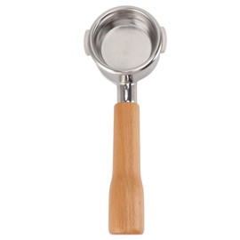 Coffee Portafilter 58mm Bottomless Stainless Steel Detachable Heat Resistant High Compatibility Easy to Clean 2 Ears Portafilter for Breville 9 C1 Beech Wood Color
