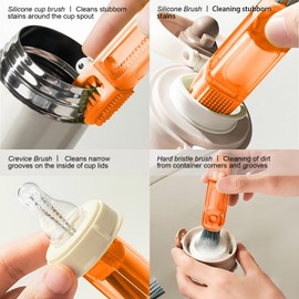 4 in 1 Cup Lid Cleaning Brush, Cup Crevice Cleaning Tools, Easy to Clean and Storage, Cup Lid Gap Cleaner, Multifunctional Bottle Cleaning Brush, Home Kitchen Cleaning Tools - 3Pcs