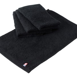 Bloom Imabari Towel, Certified Hand Towel, Set of 4, Just Face, Handkerchief, Large, Made in Japan, 100% Cotton, Water Absorbent, Quick Drying, Large, Plain, Simple (Black)