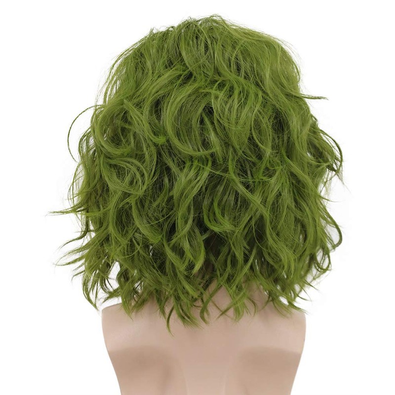 VGbeaty Adult Men Bald Short Bob Curly Dark Green Joker