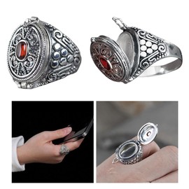 VOCUE Alloy Gawu Box Rings with Secret Compartment for Jewelry Adjustable Size Openable Rings Ethnic Accessory for Parties