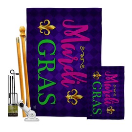 Ready Mardi Gras Garden House Flags Kit Springtime Carnival Festival Masquerade Celebration Season Holiday French Small Decorative Gift Yard Banner Double-Sided Made In USA 28 X 40